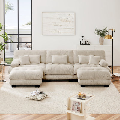 Canapé-lit Cloud pour le salon, canapé 2 places en chenille avec 2 coussins lombaires et 2 coussins décoratifs, canapé rembourré à accoudoirs larges avec 2 repose-pieds, chenille