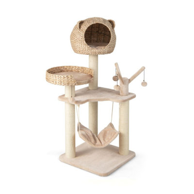 Multi-Level Cat Tree With Condo Hammock And Rotatable Hanging Balls