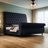Tufted Wingback Velvet Platform Bed with Nailhead Trim, Curved Sleigh Design, Queen Size-624206261
