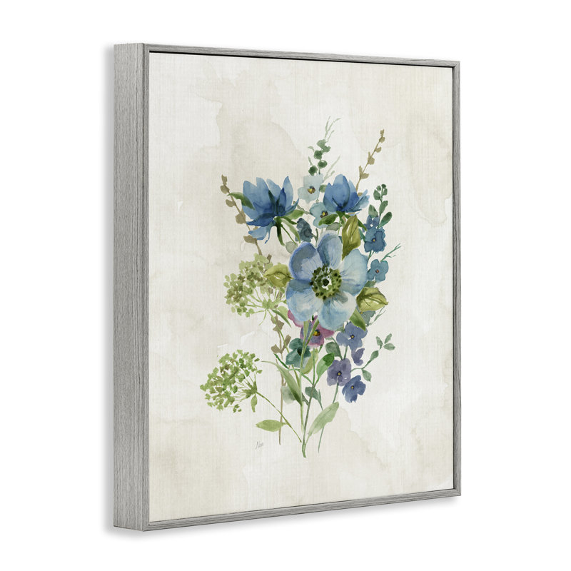  «Blue Wildflower Cluster», art de la giclée encadrée par Nan, H 14 po x l 11 po, Gris