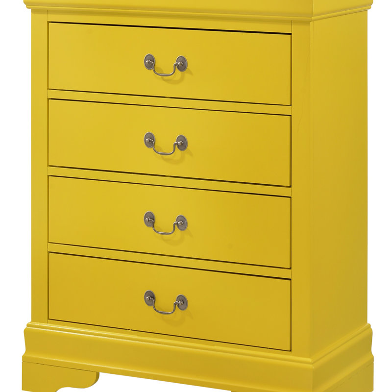Commode 4 tiroirs Phillipe G3102-BC, peut être utilisée pour la salle à manger et le salon, Jaune