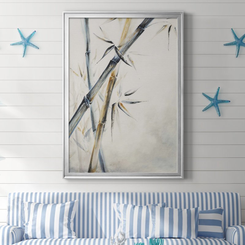 Bambou noir - reproduction sur toile, Toile avec cadre argenté, H 30,5 po x l 42,5 po x P 1,5 po