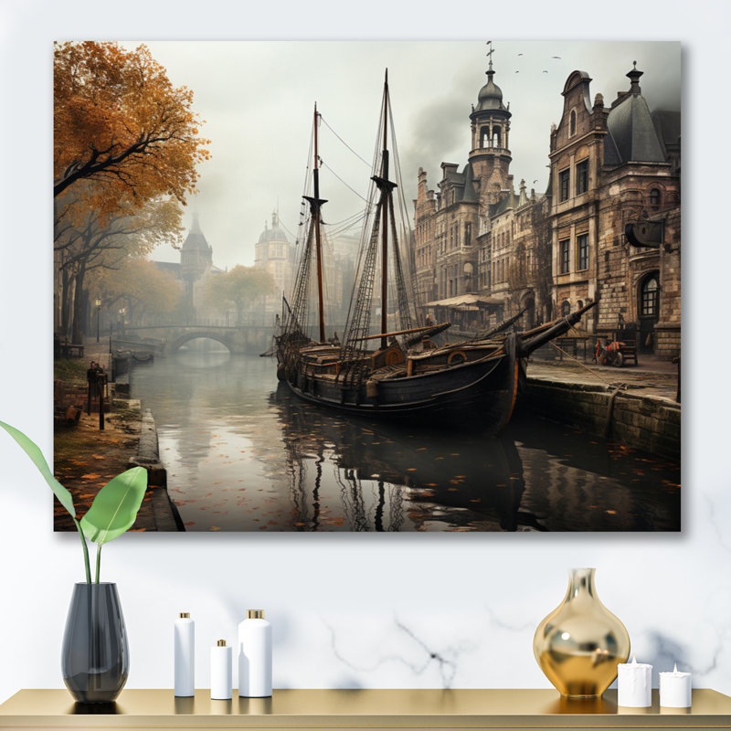 Beige canal rétro - sépia, Toile tendue, H 30 po x l 40 po x P 1,5 po