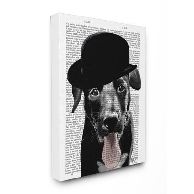 «Black Labrador In Bowler Hat with Book Page Context», impression