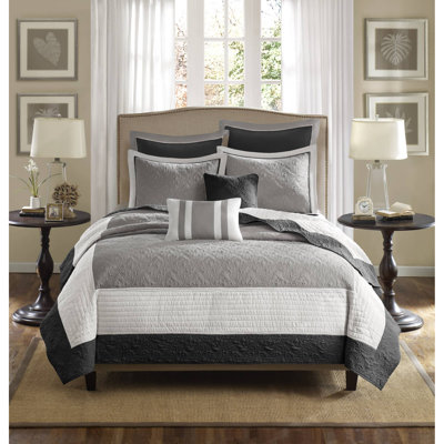 Attingham Black 7-Piece Full/Queen Quilt Set with Euro Shams and Throw Pillows