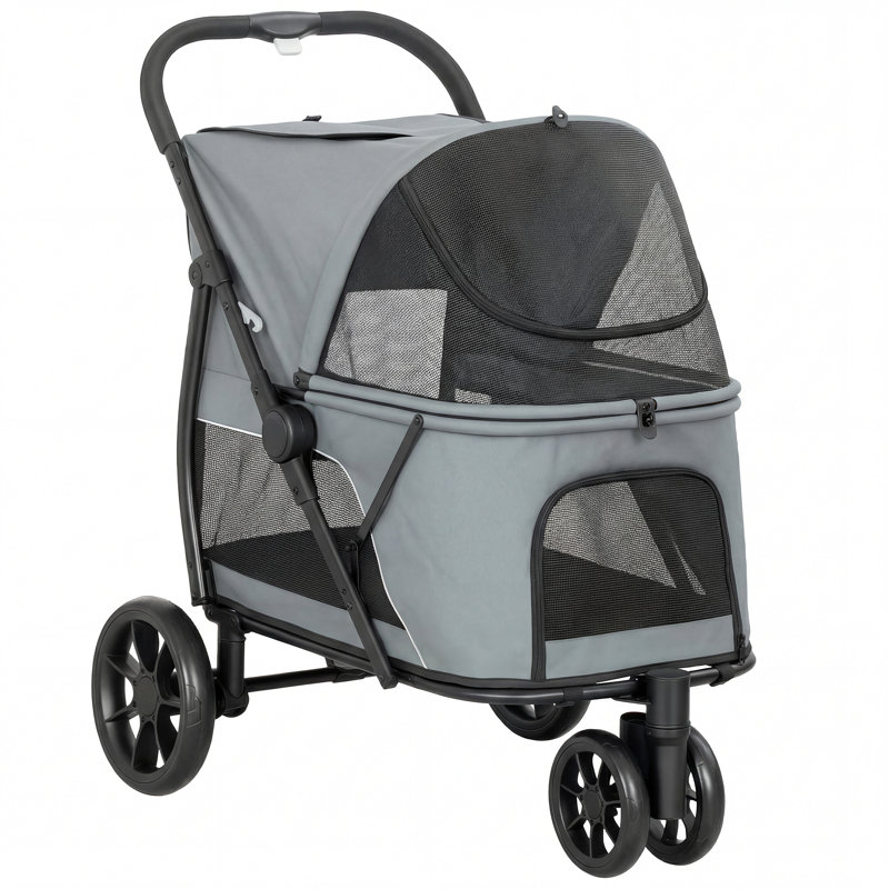 Poussette pliable pour animal de compagnie, poussette 3 roues, fenêtre en filet, coussin lavable, pour chiens de taille moyenne