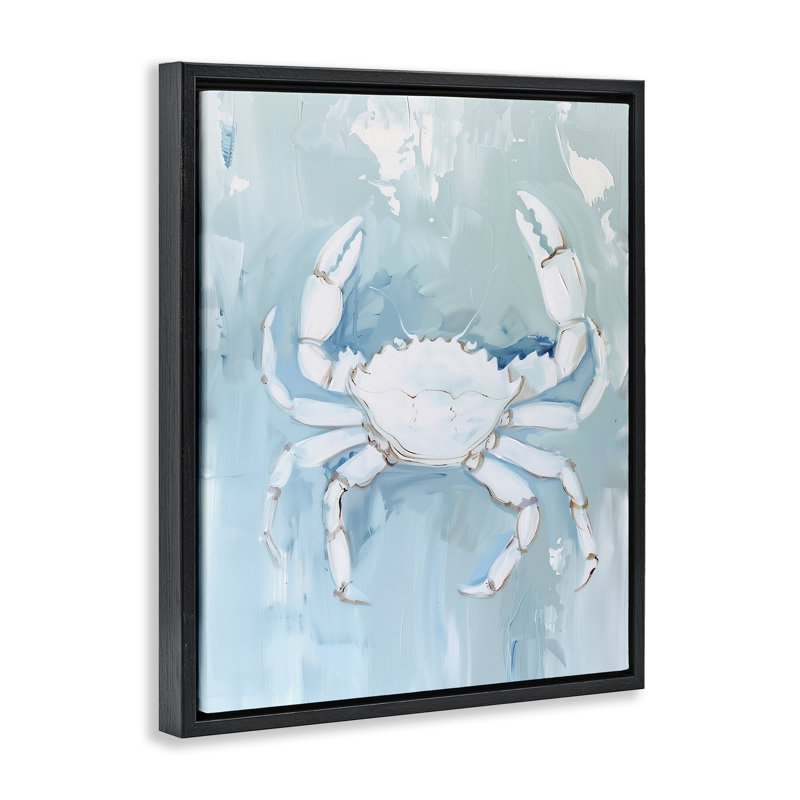  «White Coastal Crab» par Arlington Prints, H 31 po x l 25 po, Cadre flottant noir de jais