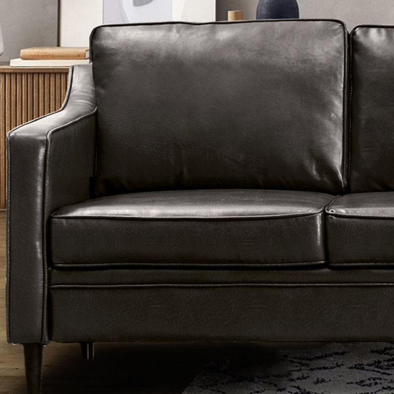 Jannae 32 Inch Vegan Leather Upholstered Square Arm Accent Chair, Expresso Faux Leather