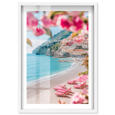 Pink Umbrellas II Travel Photography Shadowbox Print by Notoriart