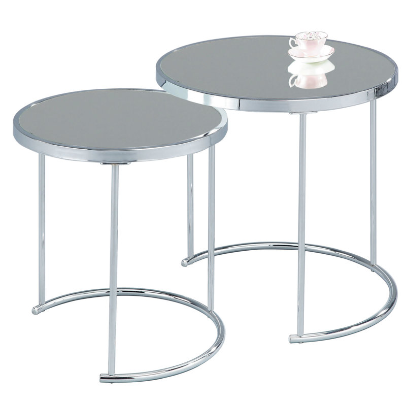 Middlewich Glass Top Frame Nesting Tables, Mirrored Glass, Silver