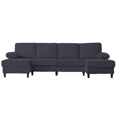 110" W Oversized U Shaped Sectional Sofa Couch, Corduroy 4 Seater Sofa Set With Double Chaise, Upholstered Sleeper Couch With Widen Armrest For Living Room Home Office