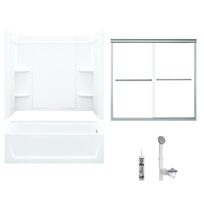 Ensemble de baignoire et douche rectangulaire sans cadre de 60 po x H 75 po avec porte-serviettes et base inclus