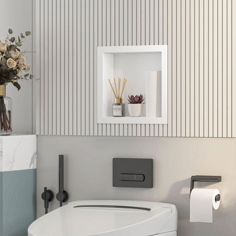 13.94"x 13.94" Square Wall Niche Single Shelf Recessed Metal Cabinet, White