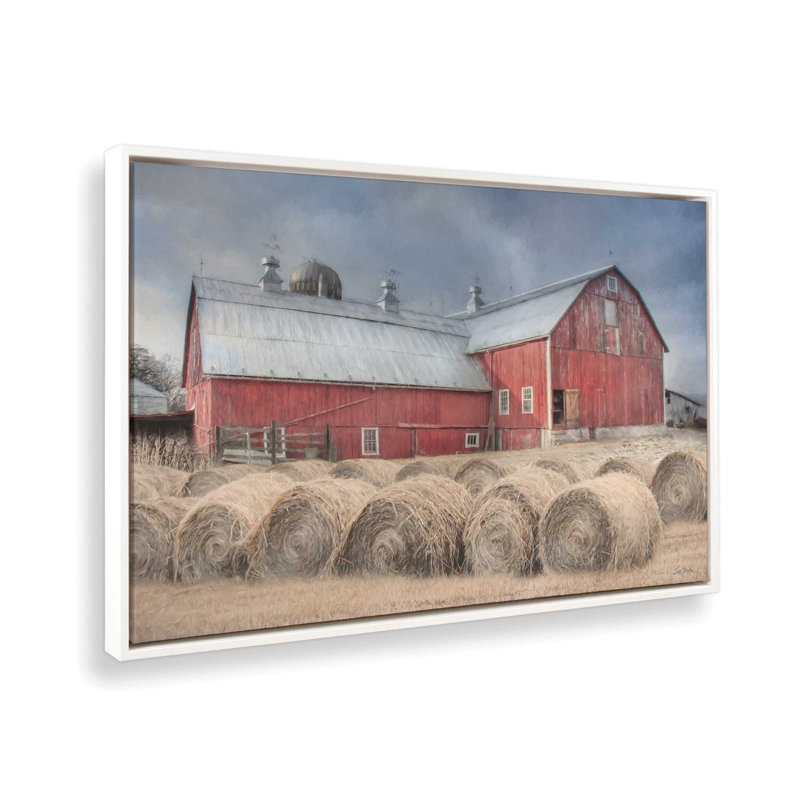 «The Hay Harvest» par Lori Deiter, reproduction d'art, L 30 po x H 20 po, Blanc, Toile avec cadre