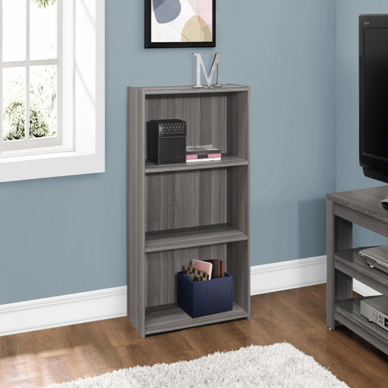 Bibliothèque, bibliothèque, 4 niveaux, H 36 po, bureau, chambre à coucher, stratifié, transitionnel, Gris
