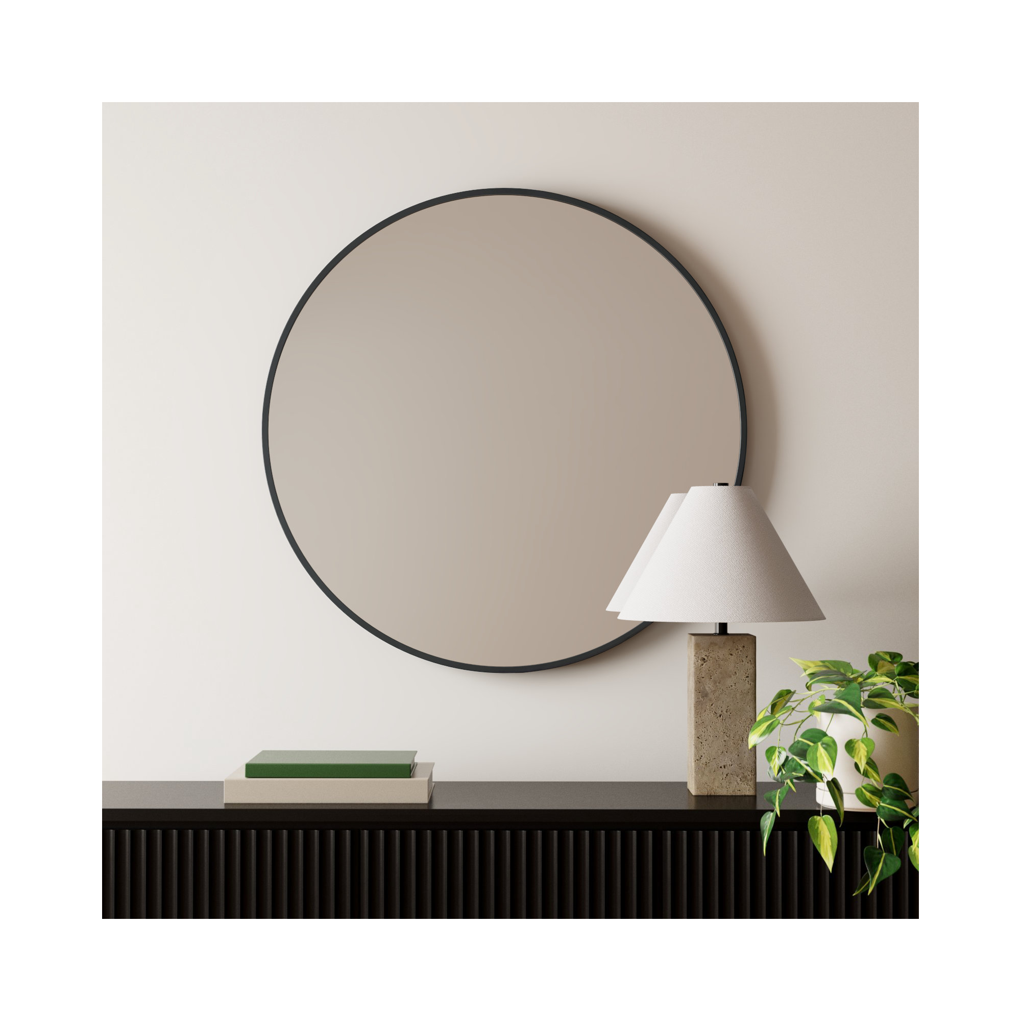 Hub Rubber Round Mirror, 37'' x 37'', Black