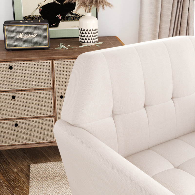 Janara 30.3'' Wide Tufted Linen Upholstered Armchair, Beige Linen Blend