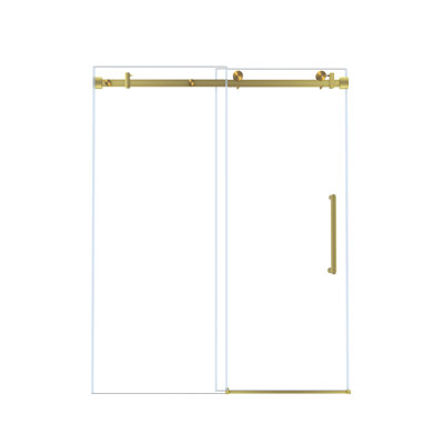 44-48" W x 76" H Frameless Single Sliding Shower Door, 1/4" Tempered Glass, Brushed Gold