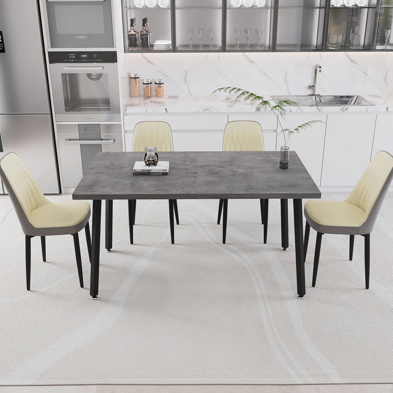 Ensemble de table de salle à manger 5 pièces, table rectangulaire extensible, 4 chaises rembourrées avec pieds en métal