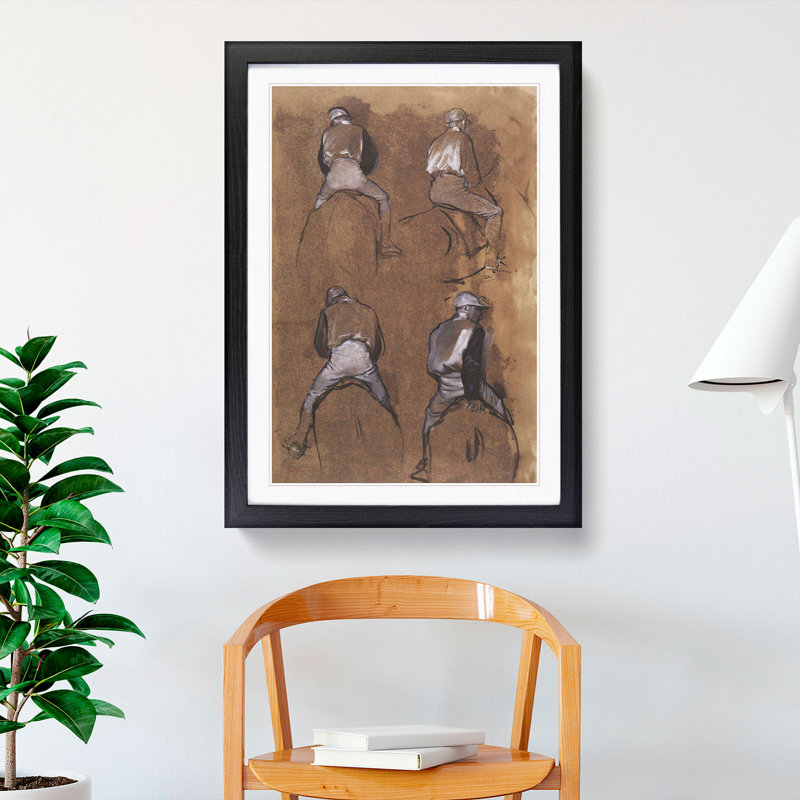 Horse Jockeys by Edgar Degas - Picture Frame Painting, 36cm H x 27cm W x 2cm D, Black Framed