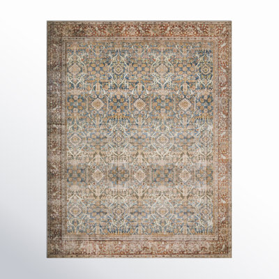Pratt Oriental Area Rug in Ocean/Rust