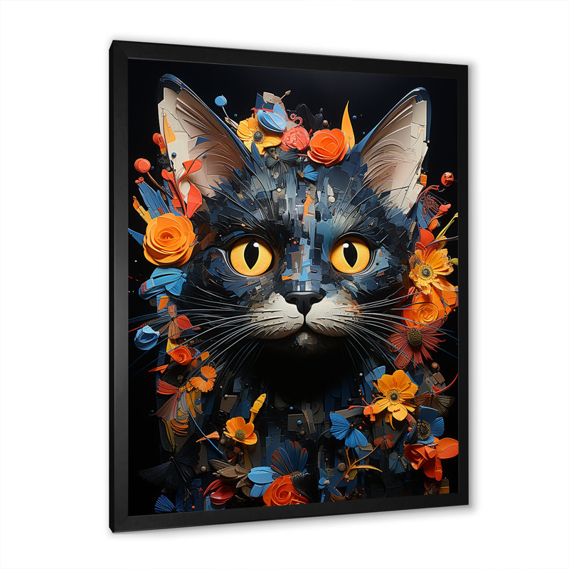 «Pixiebob Pondering Cat Collage», impressions sur toile, H 32 po x l 16 po x P 1 po, Cadre simple noir