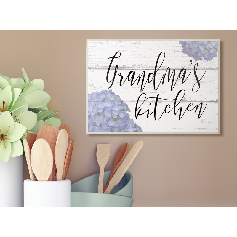 «Grandma's Kitchen Hydrangeas» par Daphne Polselli, reproduction d'art textuel sur toile, H 13 po x l 19 po, Plaque murale
