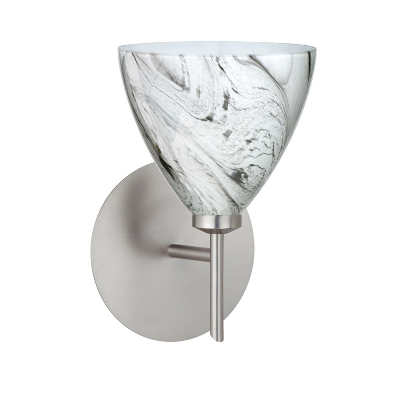 Mia Armed Sconce, Satin Nickel, Marble Grigio, Incandescent