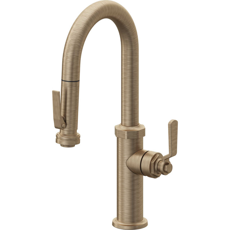 Pull-Down Prep/Bar Faucet With Squeeze Sprayer, Antique Brass Flat
