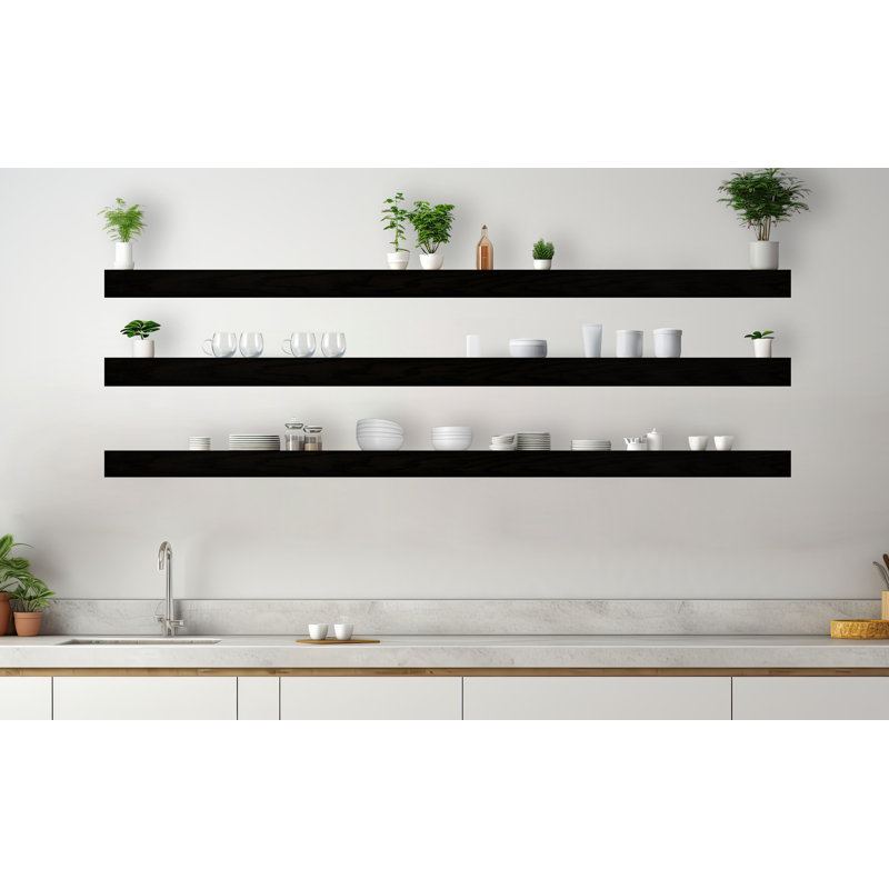 Emerald Lee 3 Piece Oak Floating Shelf, Black, 4"H x 60"W x 6"D