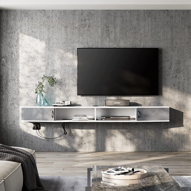 Unfinished Floating TV Stand, Gray/Light Purple