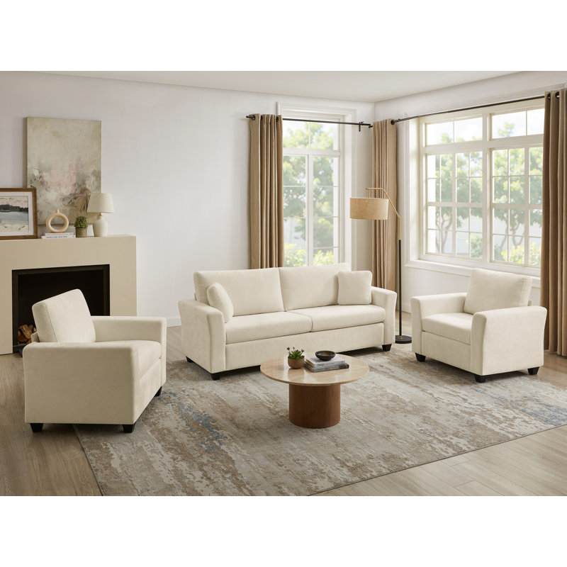 Ensemble de salon 3 pièces rembourré, Beige