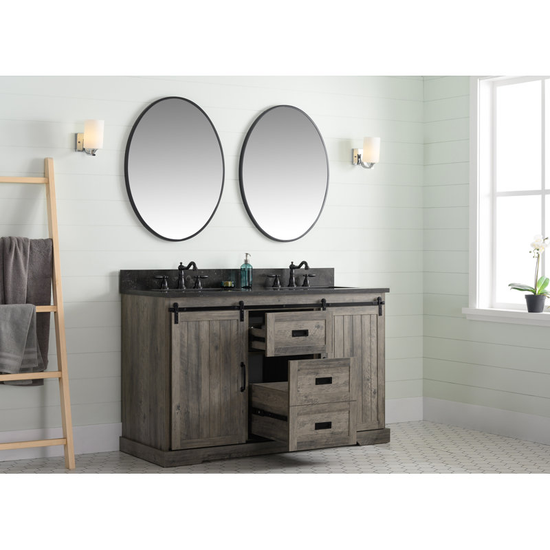 Ensemble de meuble-lavabo double 54 po Cayden, Bleu Purbeck, Gris patiné