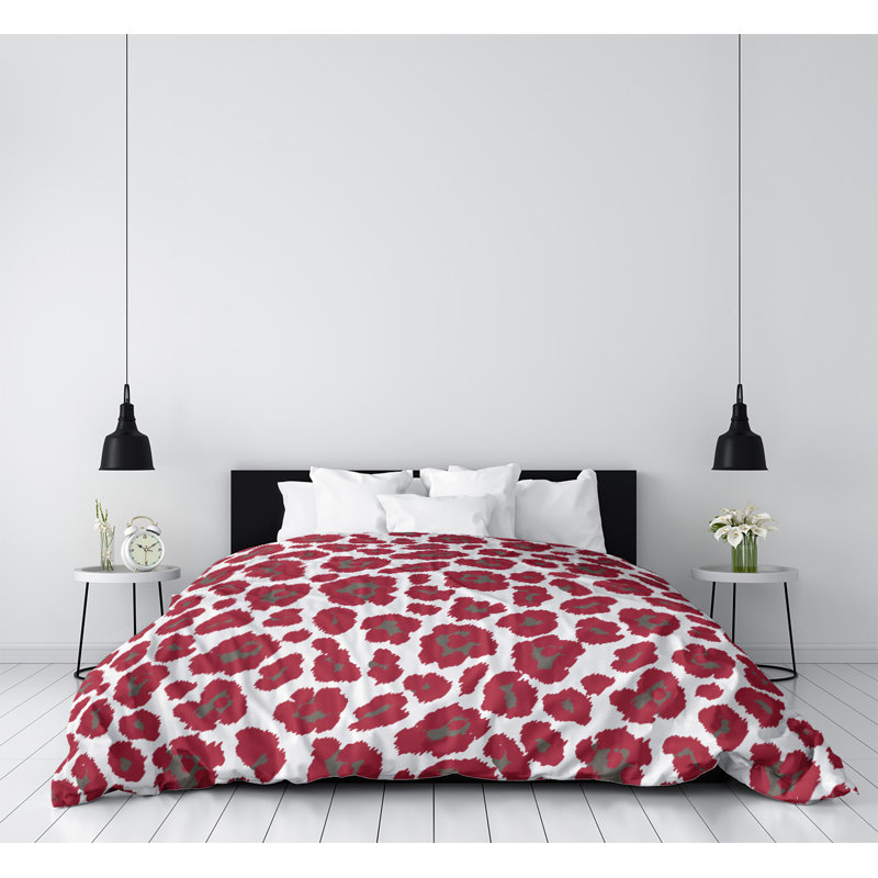 Housse de couette à imprimé léopard Throwback, Microfibre, Housse de couette simple TG, Blanc / rouge / gris