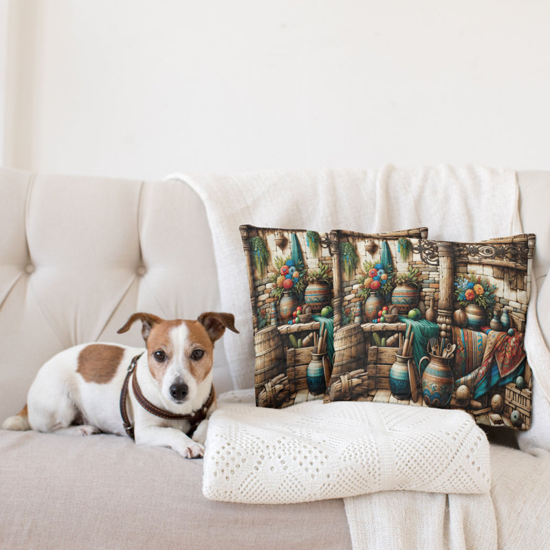 429833_Ambesonne Housse de coussin rustique, ensemble de 2 vases grunge, H 16 po x l 16 po