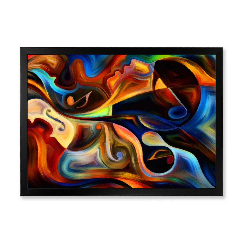 «Blue Orange and Yellow Dynamics on Black», reproduction sur toile, H 34 po x l 44 po, Black Picture Frame