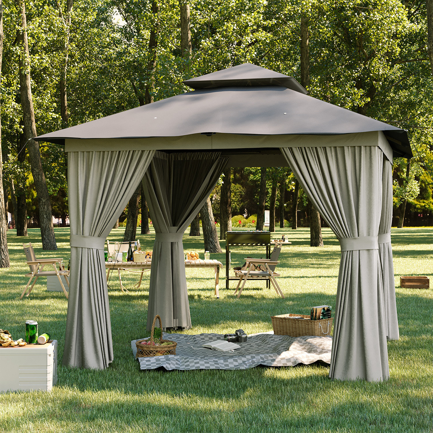 Jolydale 8x8 Ft Outdoor Gazebo With Double Roof, Patio Canopy With ...