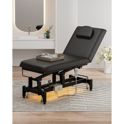 Table de massage électrique pour la physiothérapie, table de traitement de physiothérapie à 2 sections réglable en hauteur avec dossier rabattable, table d'exercices chiropratiques pour la maison, la clinique, le massage, l'acupuncture, noire