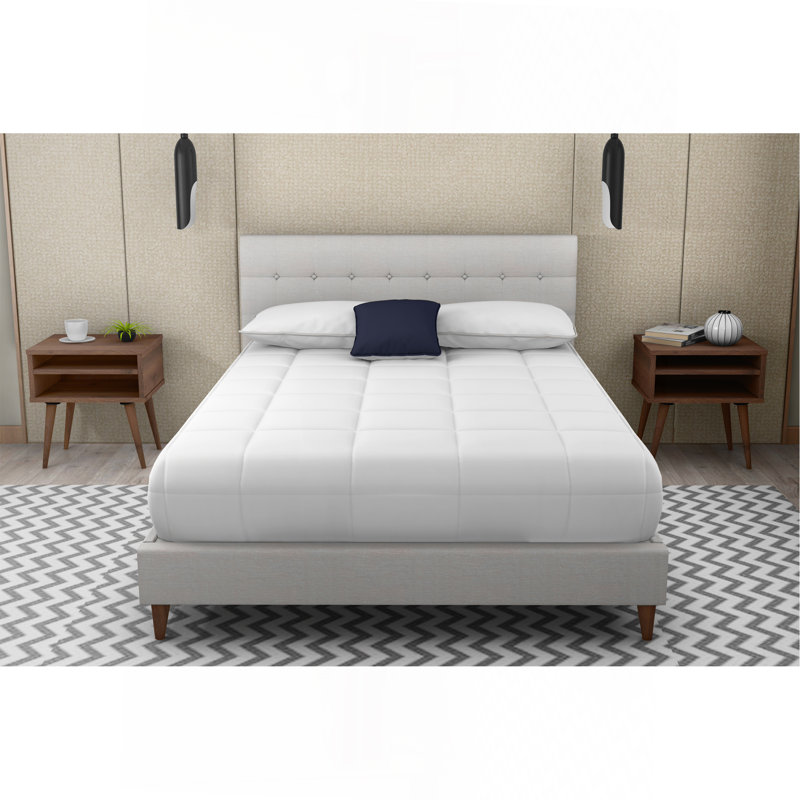 Lit tapissier avec 2 tables de chevet, Beige, Très grand lit