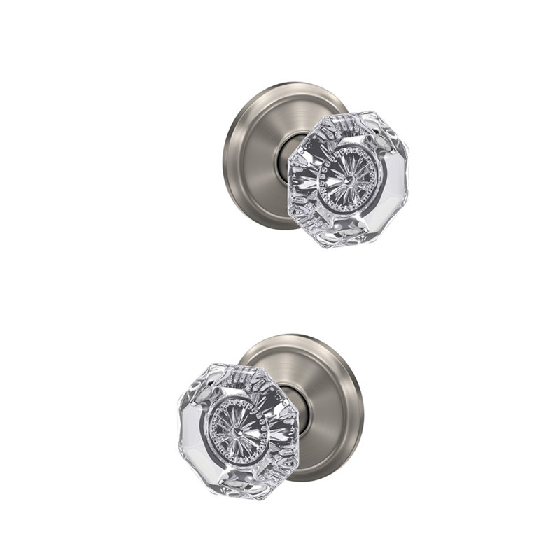 Custom Alexandria Hall-Closet and Bed-Bath Glass Knob with Alden Trim, Satin Nickel