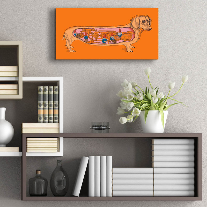 «Dachshund» par Rachel Caldwell, art mural en verre acrylique, H 12 po x l 24 po