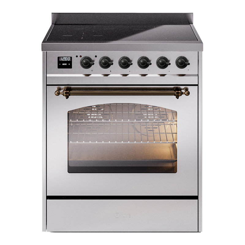 ILVE Nostalgie II Series 30 inch Induction Range with 4 Induction Elements (Glass Door), Stainless Steel/Bronze