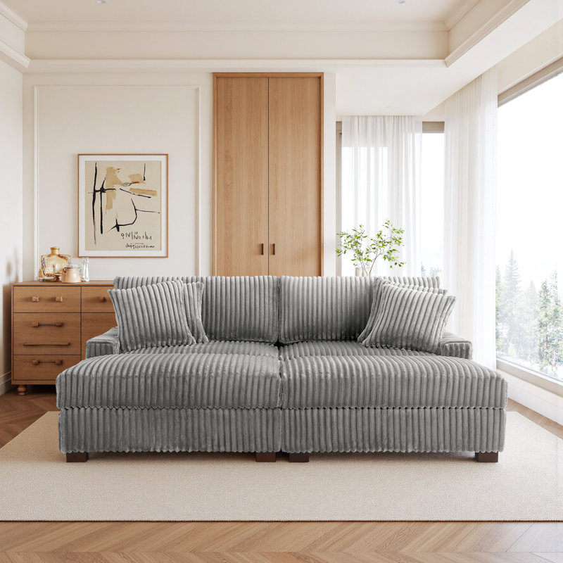 4 Seater Sectional, Light Grey Polyester/Foam Padding