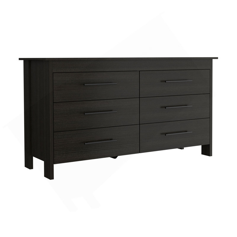 Commode double 6 tiroirs Hms, quatre pieds, plateau supérieur - noir, Noir