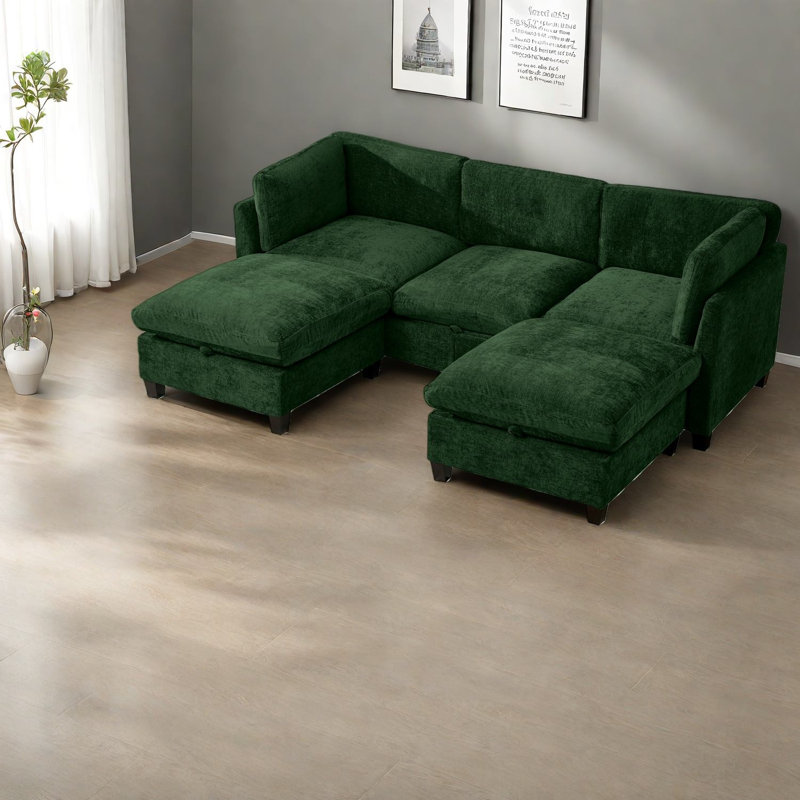 Canapé modulaire en chenille spacieux avec rangement, canapé en U moderne pour le salon