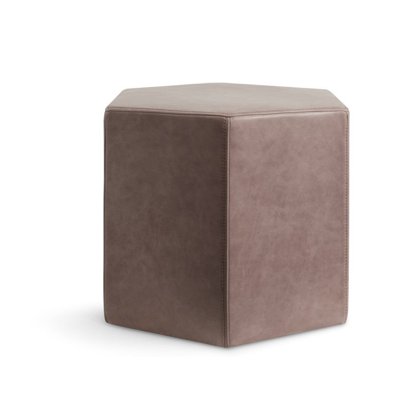 Hecks Hexagon Ottoman, Oyster Genuine Leather