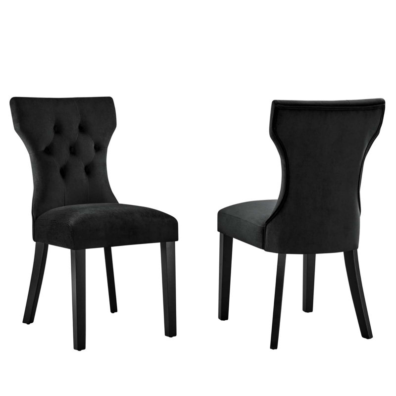 Chaises de salle à manger Silhouette Performance en velours - ensemble de 2 par Modway, Noir