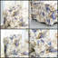 Chaise de salle à manger en flanelle bleue avec motif floral - sans accoudoirs avec coussin lombaire, rembourrée de mousse pour plus de confort