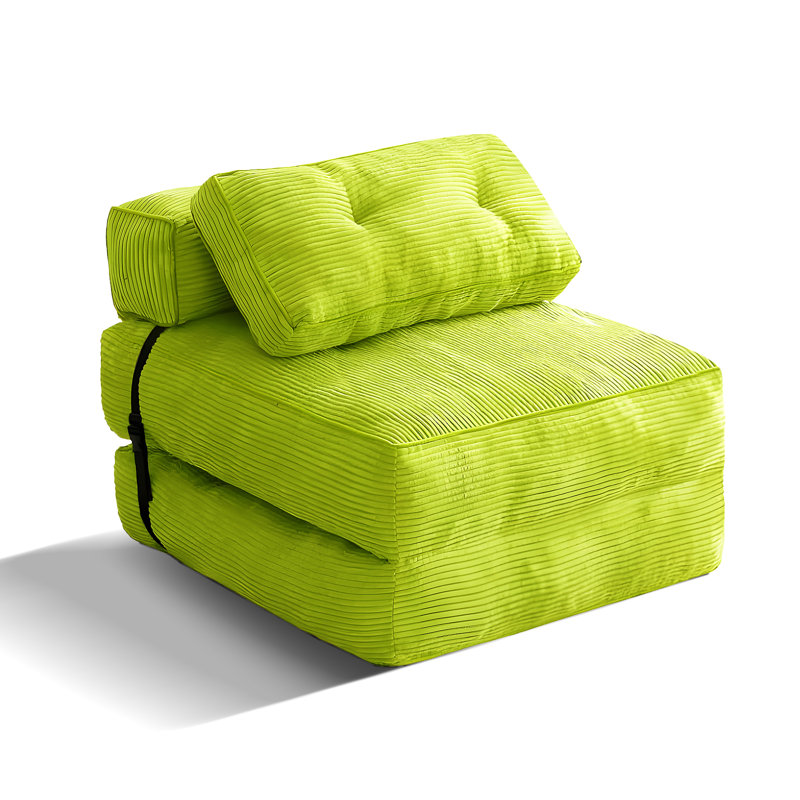 Convertible Flip Chair, Floor Couch Lazy Sofa, Corduroy Upholstered Folding Futon Sofa Bed With Adjustable Backrest, Foldable Lounge Mattress With Pillow For Living Room Bedroom