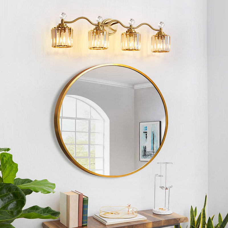 Luminaire de meuble-lavabo à intensité variable avec abat-jour en cristal Emilion, Doré, 4 lumières